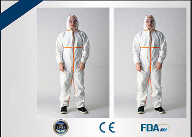 Lightweight Disposable Hooded Coveralls , Fluid Resistant Disposable Protective Gowns
