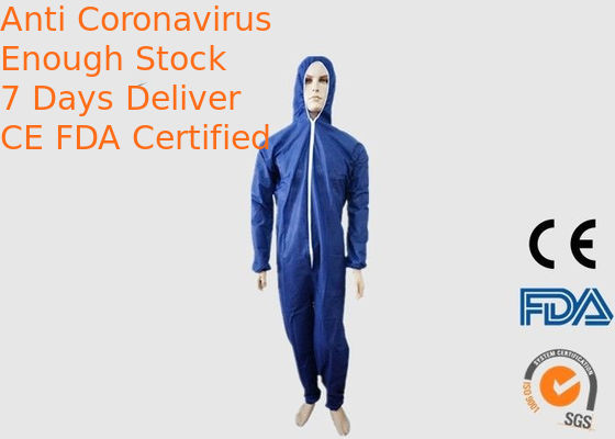 Dark Blue Disposable Coverall Breathable With Front Zipper Closure